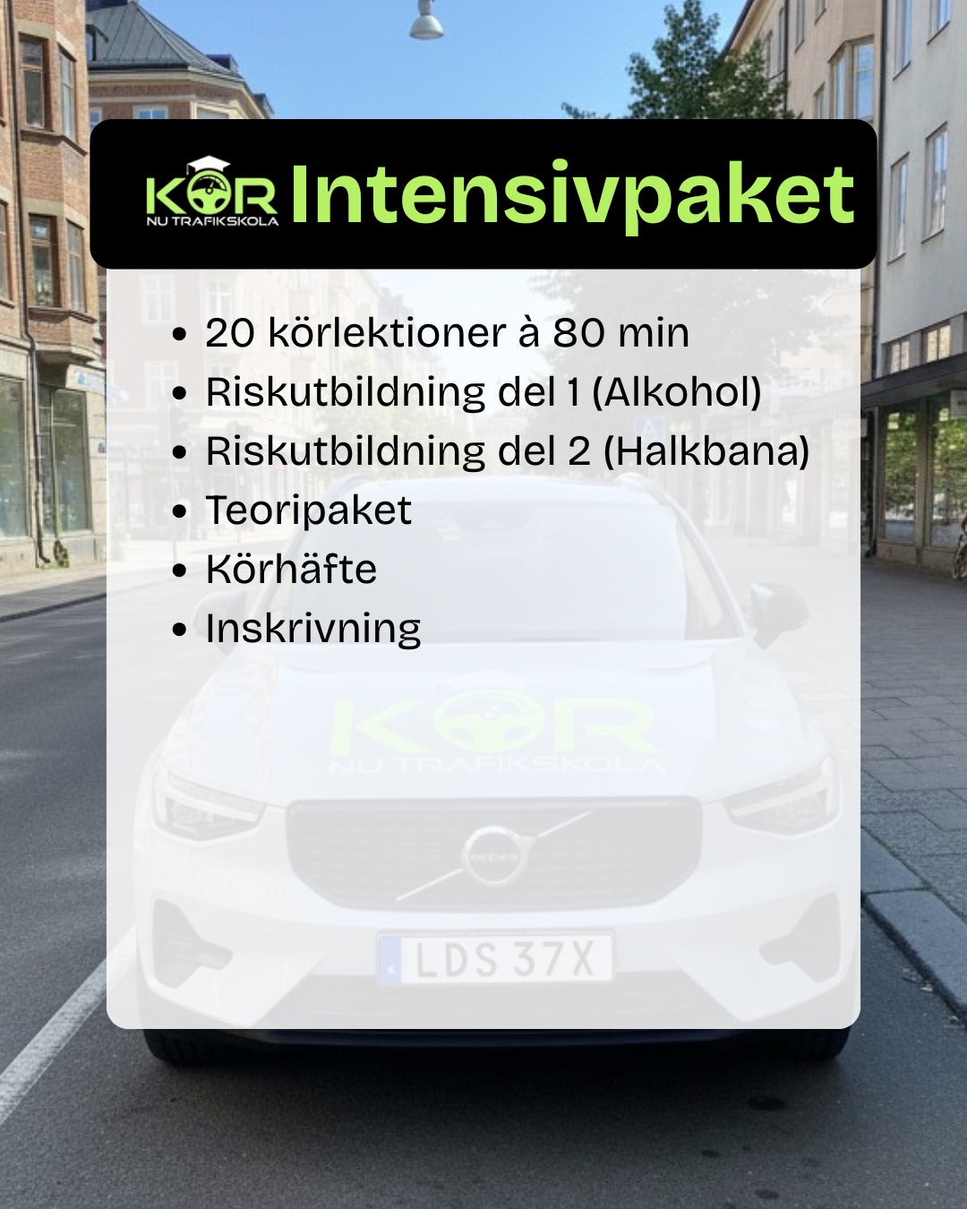 Intensivpaket (20 körlektioner 80 min) inklusive Risk 1-2 och teoriutbildning & inskrivning (Körhäfte ingår)