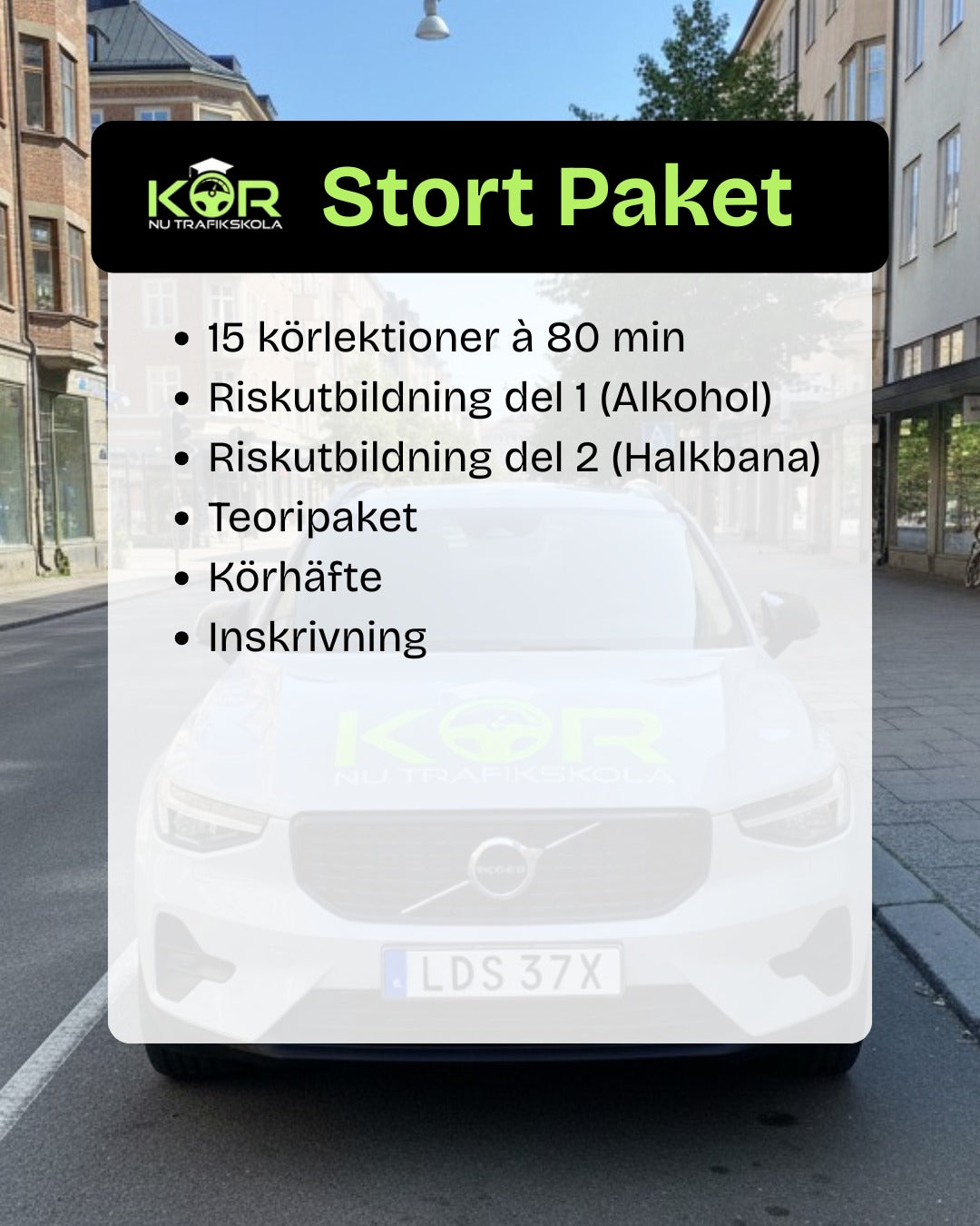 Stort paket (15 körlektioner 80 min) inklusive Risk 1-2 och teoriutbildning & inskrivning( Körhäfte ingår)