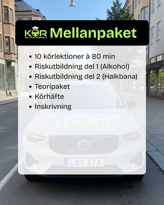 Mellanpaket (10 körlektioner 80 min) inklusive Risk 1-2 och teoriutbildning & inskrivning (Körhäfte ingår)