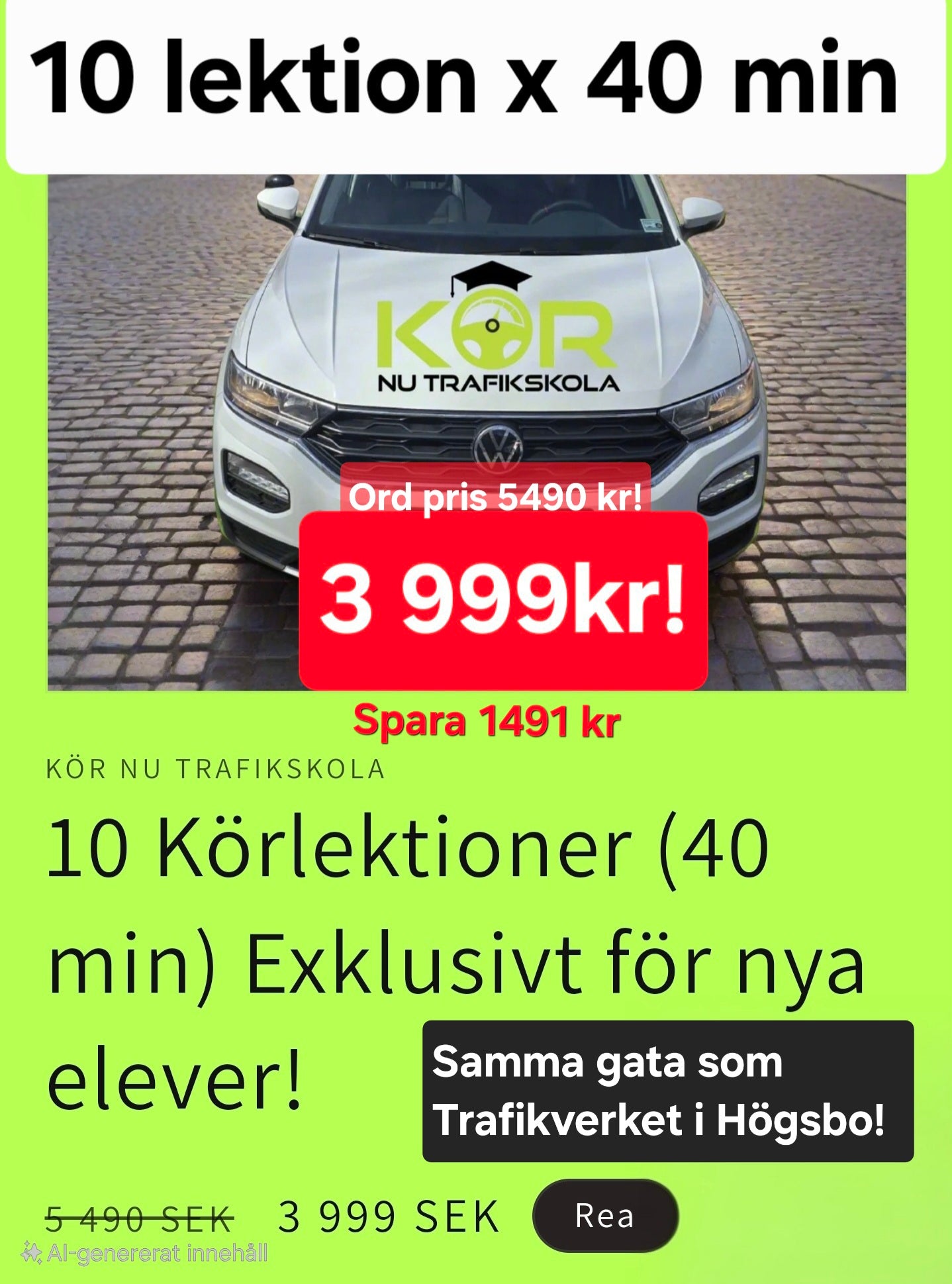 10  Körlektioner (40 min) Exklusivt för nya elever! (1 deal per person )