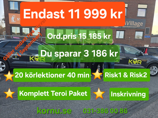 20 körlektioner (40 min) (Risk1 & Risk2), inskrivning bara för nya elever (Spara 3 186 kr)