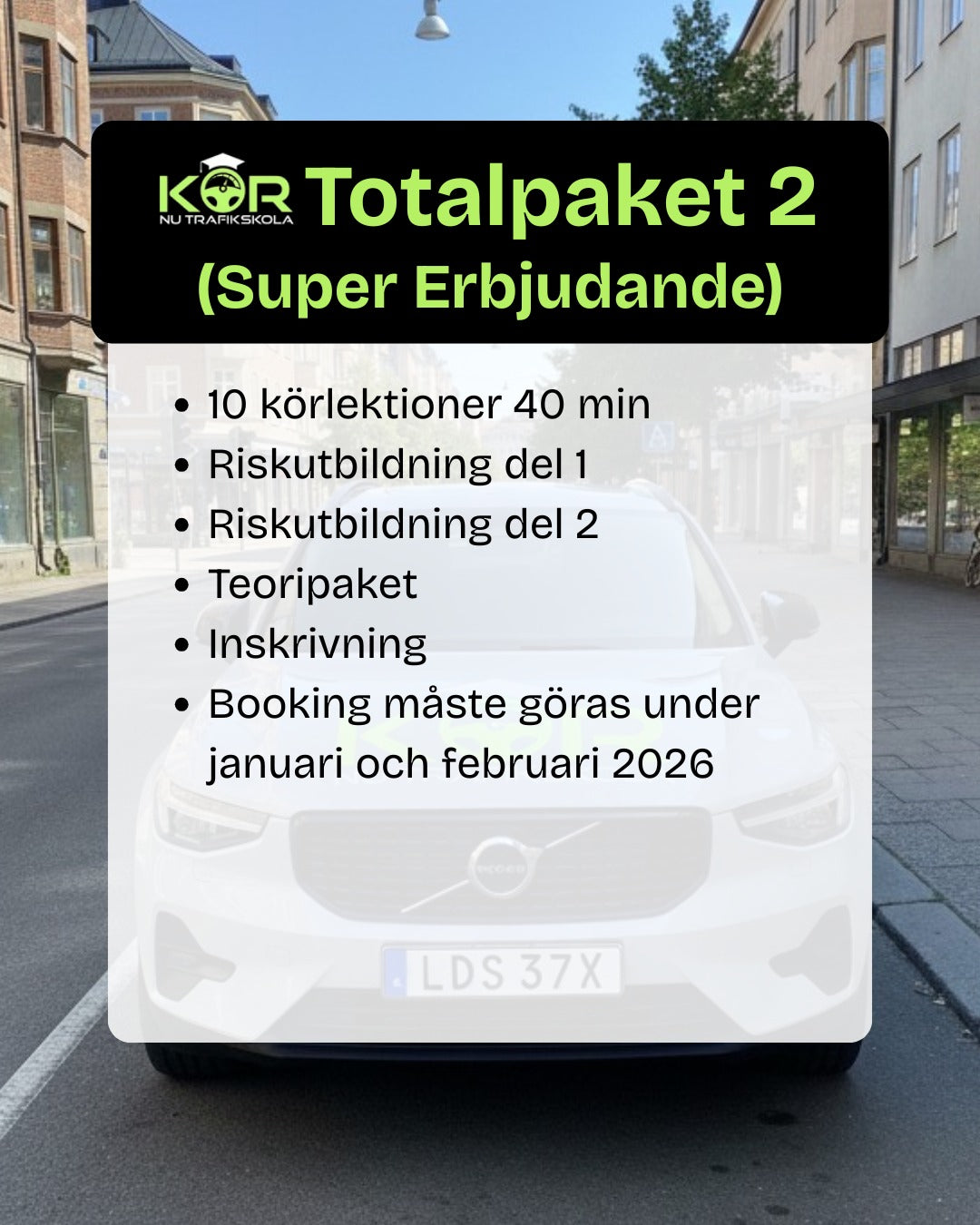 Litet paket (5 körlektioner 80 min) inklusive Risk 1-2 och teoriutbildning & inskrivning (Körhäfte ingår)